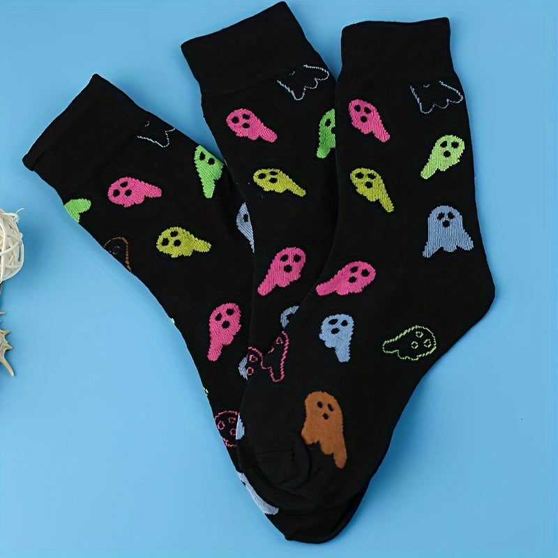 Cartoon Ghost Print Socks Comfy & Crew Women's Stockings & Hosiery