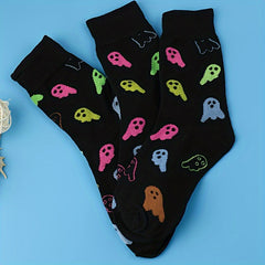 Cartoon Ghost Print Socks Comfy & Crew Women's Stockings & Hosiery