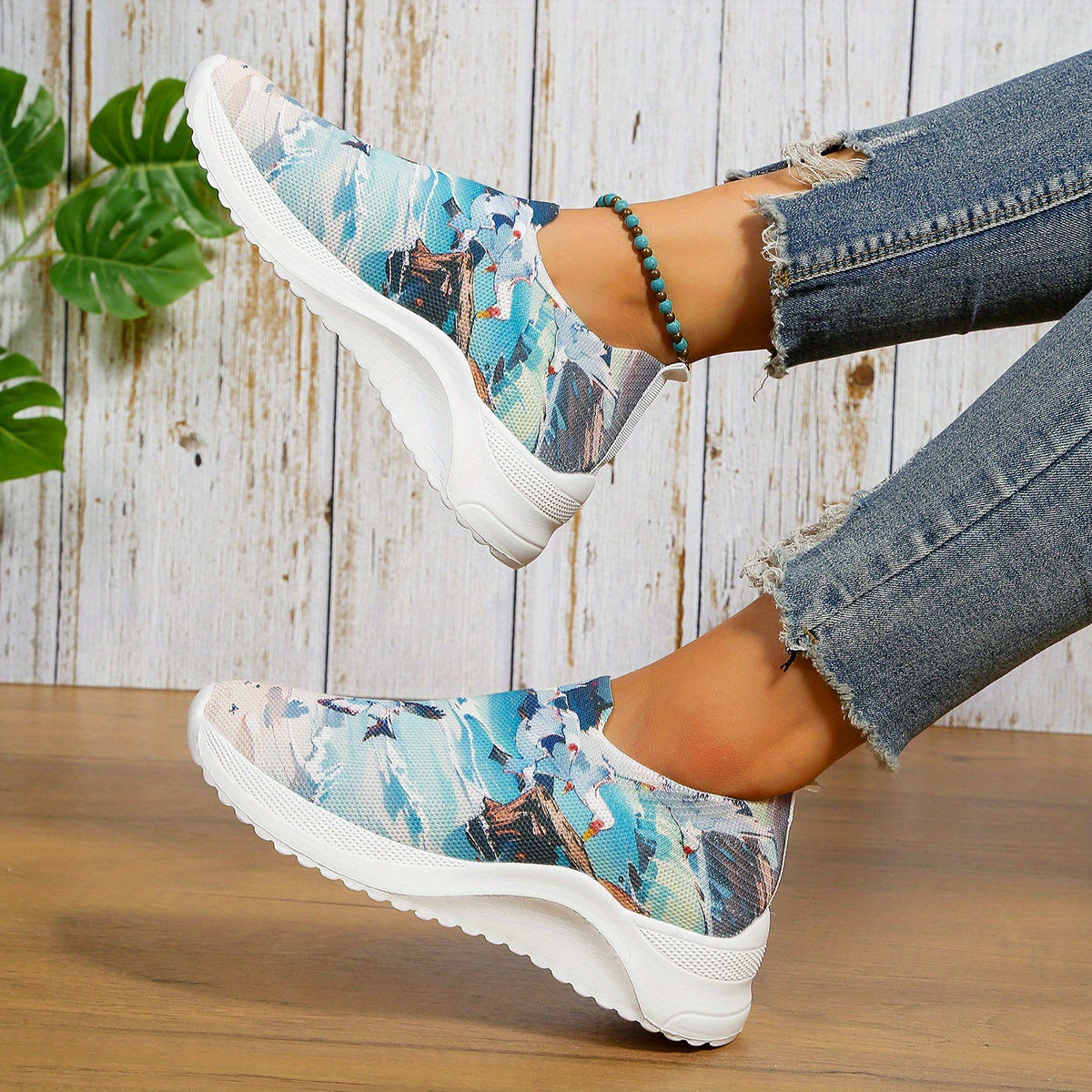 Women's Art Printed Sock Shoes Breathable Slip On Sports Shoes