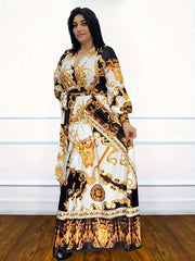 Ethnic Print Long Sleeve Maxi Dress Plus Size