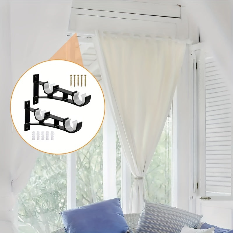 Heavy Duty Curtain Rod Brackets - Double Rod Holder Hooks - Supports Up To 50kg