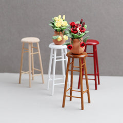Dollhouse Furniture 4 Colorful High Stools Round Seats Compact Dollhouse Decor