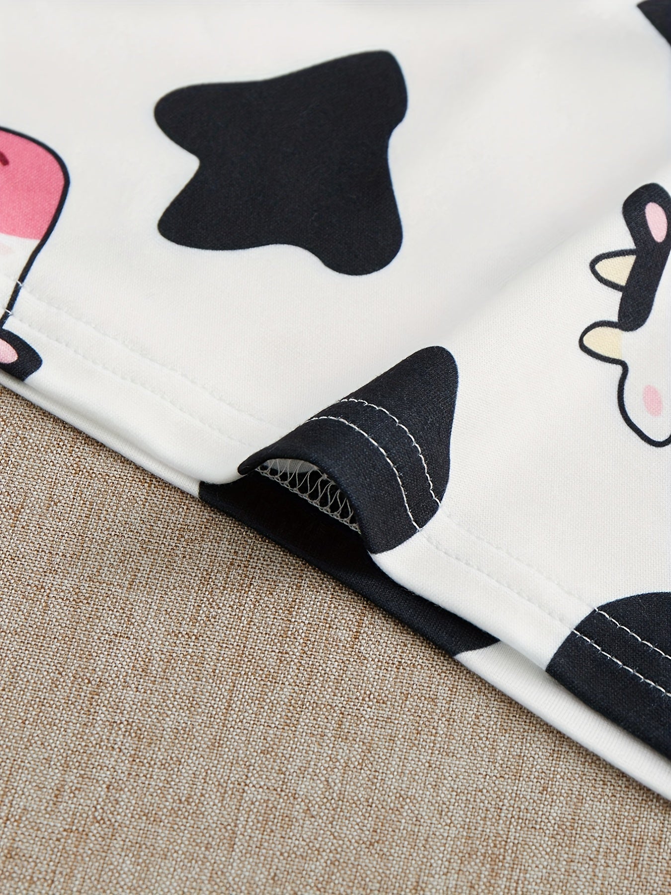 Cow Print Pajamas Set Short Sleeve Crew Neck Top & Shorts & Pants