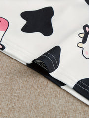 Cow Print Pajamas Set Short Sleeve Crew Neck Top & Shorts & Pants