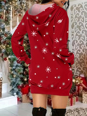 Christmas Casual Dress Women's Long Sleeve Hooded Dress With Pockets