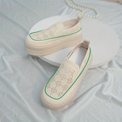 Women's Platform Loafers Hollow Out Breathable Slip On Shoes
