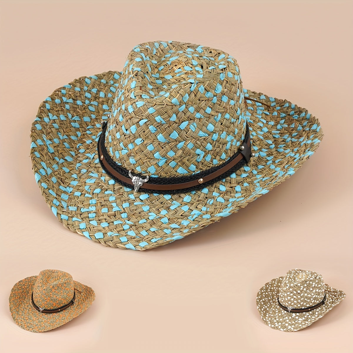 Braided Cow Head Strap Sun Hat Cowboy Style Sun Hat
