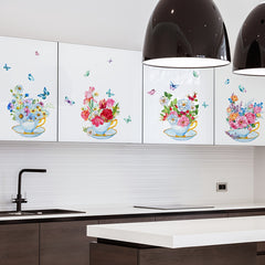4pcs Green Plant Flowers Butterfly Wall Stickers Kitchen Living Room Decor