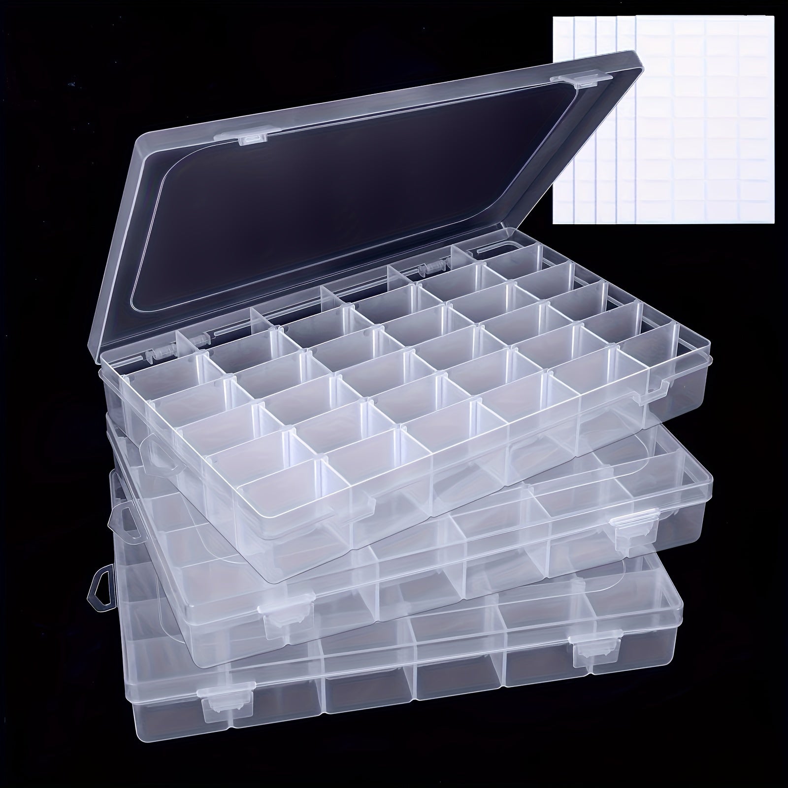 3 Pack Plastic Organizer Box 36 Grids with Adjustable Dividers Jewelry Bead Stor