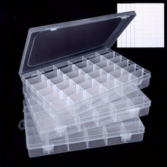 3 Pack Plastic Organizer Box 36 Grids with Adjustable Dividers Jewelry Bead Stor