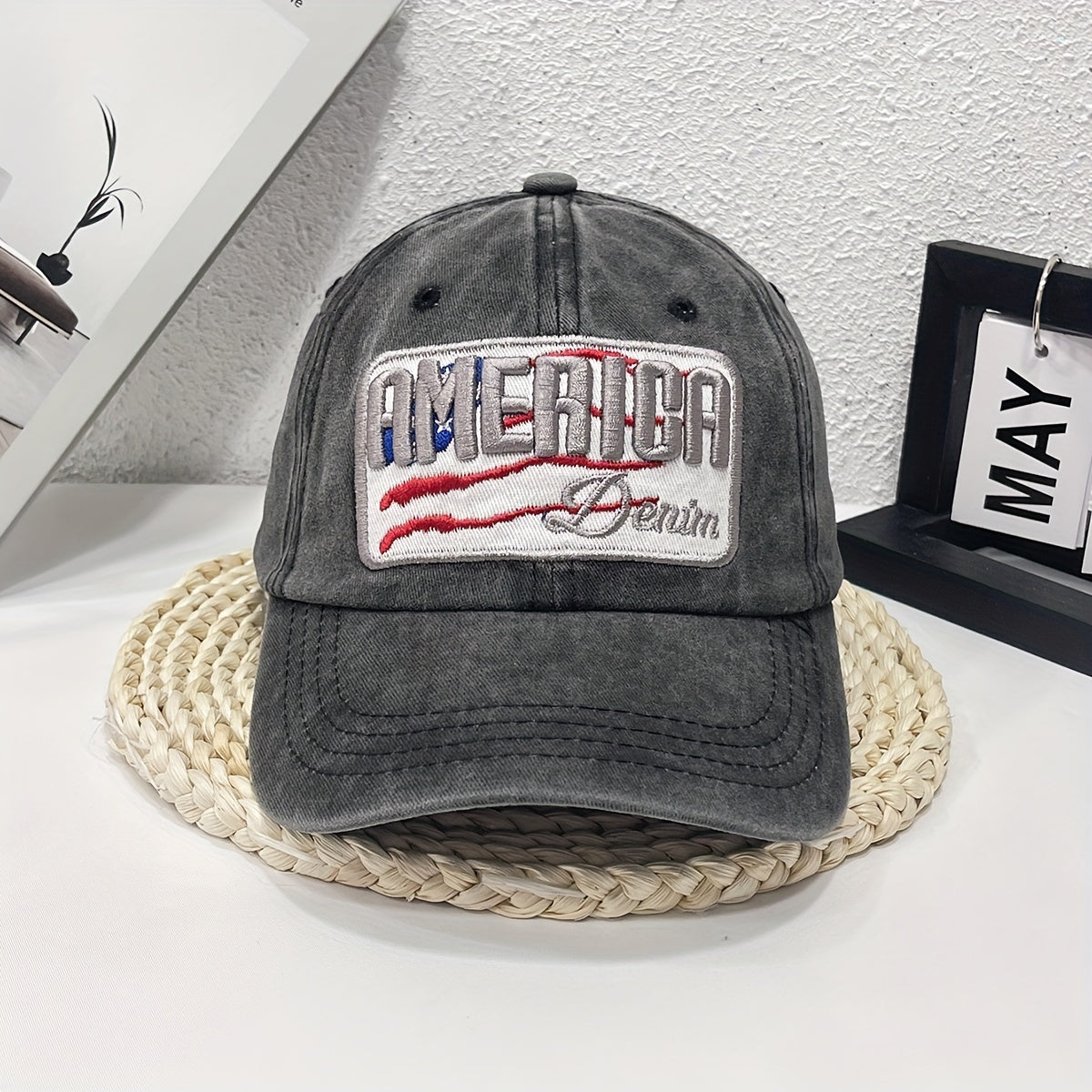 America 3D Embroidery Retro High Washed Denim Baseball Cap Unisex