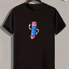 Pencil Print Mens Graphic Tee for Summer