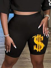 Women's Plus Money Print Biker Shorts