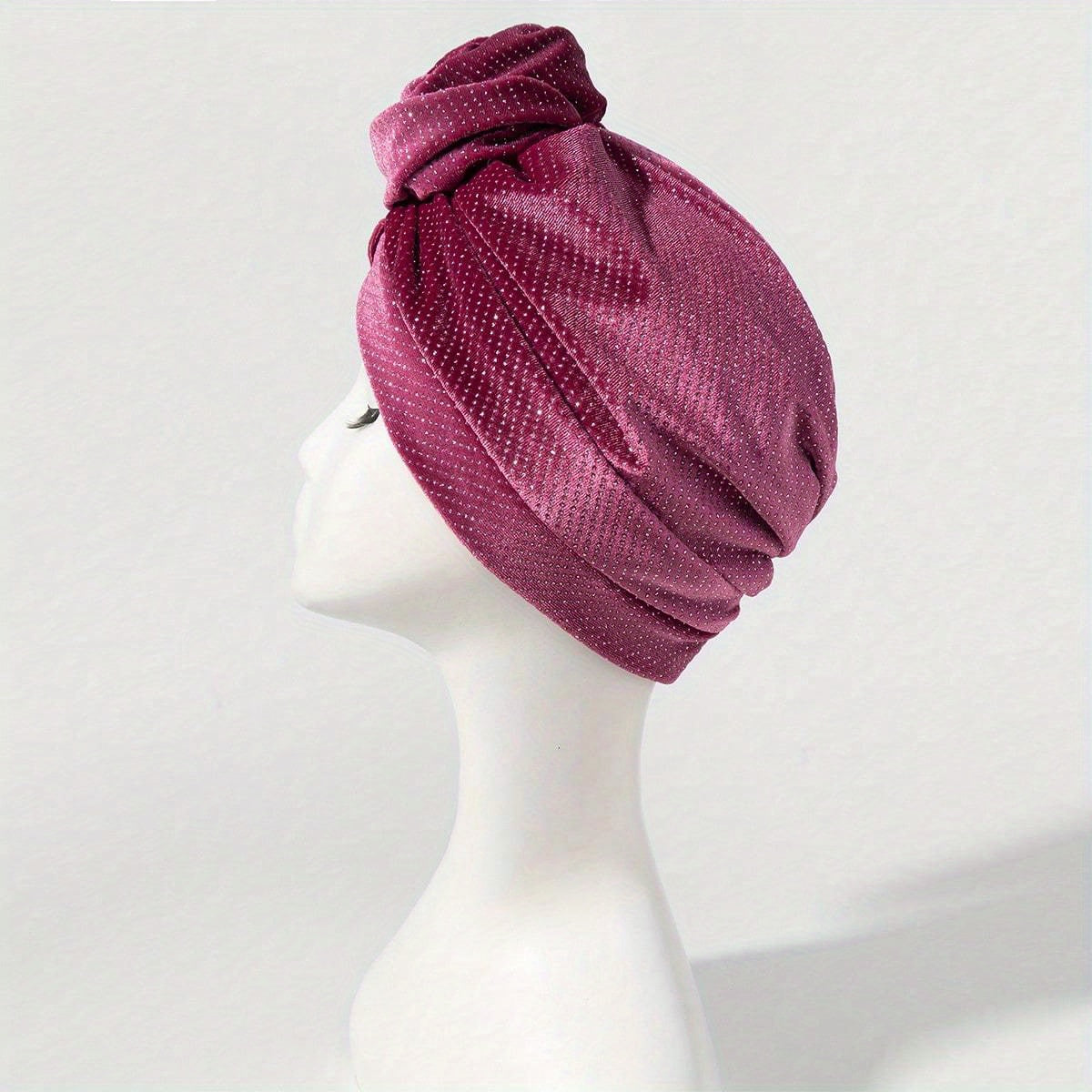Polka Dot Velvet Turban Cap Flower Decor Head Wrap Solid Elastic Head Scarf