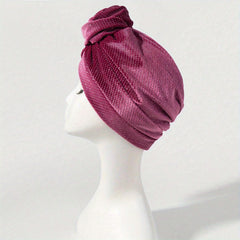 Polka Dot Velvet Turban Cap Flower Decor Head Wrap Solid Elastic Head Scarf