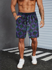 Men's Skull Graphic Shorts Comfy Streetwear Loose Drawstring Shorts
