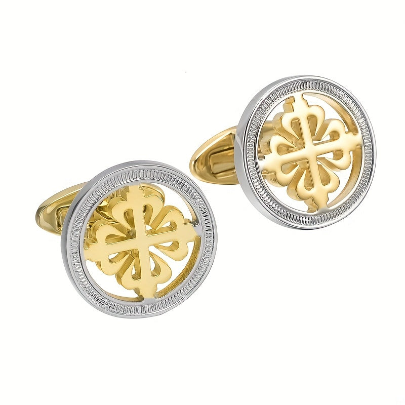 Copper Two Tone Hollow Flower Cufflinks Wedding Suit Accessories