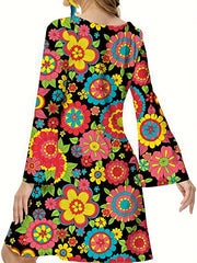 Retro Dress Women's Plus Floral Print Halloween Party Dress