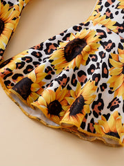 2pc Toddler Girls Ruffle Halter Tops & Sunflower Leopard Pants Set