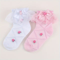 3 Pairs Girl Socks Bowknot Decoration Lace Princess Socks