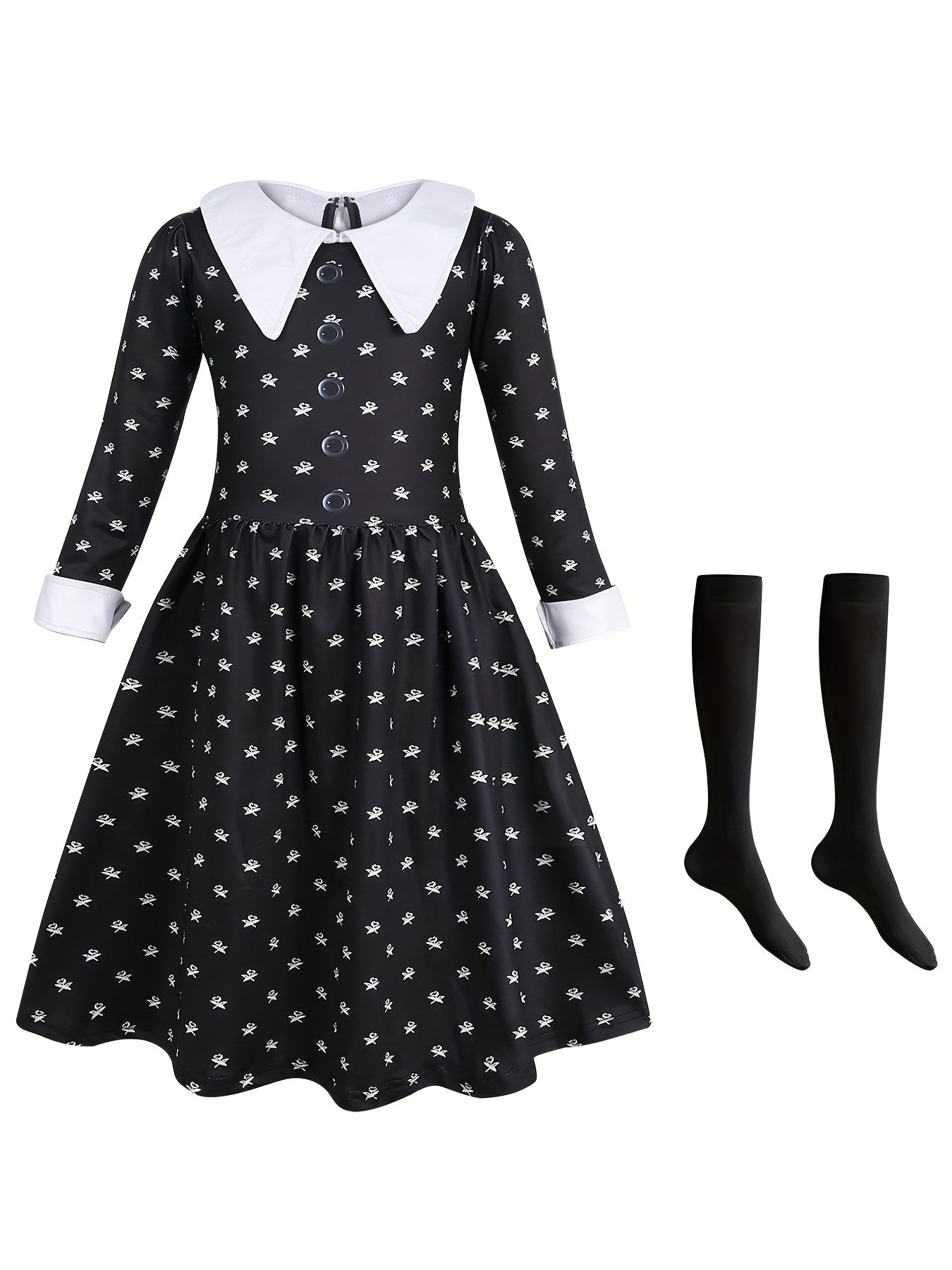 Girls Long Sleeve Button Casual Dress for Spring