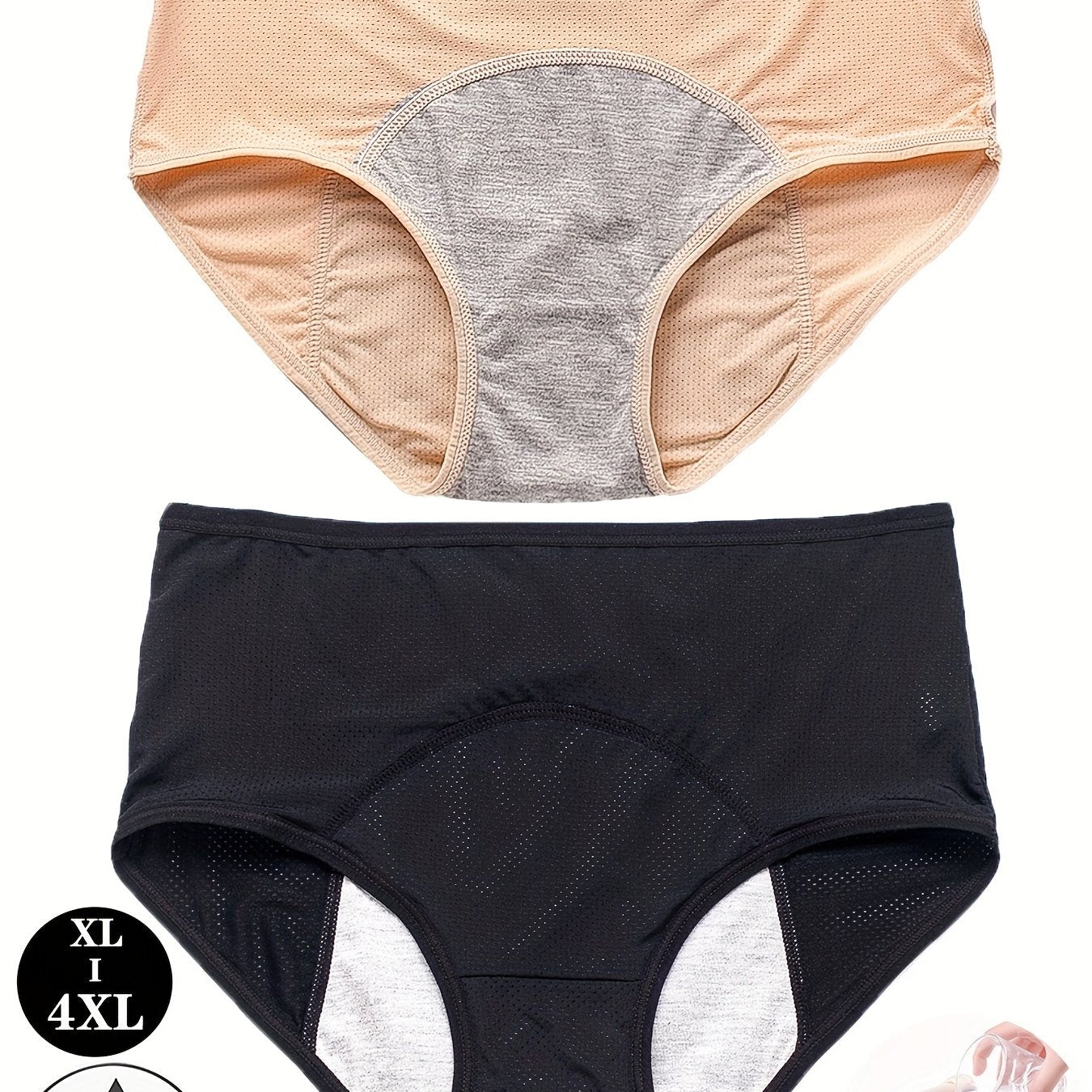 2 Pack Plus Size Period Underwear Women's Plus Eyelet Leakproof High Rise