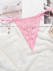 Sexy Jacquard Mesh Strappy Thongs with Pendant Decor