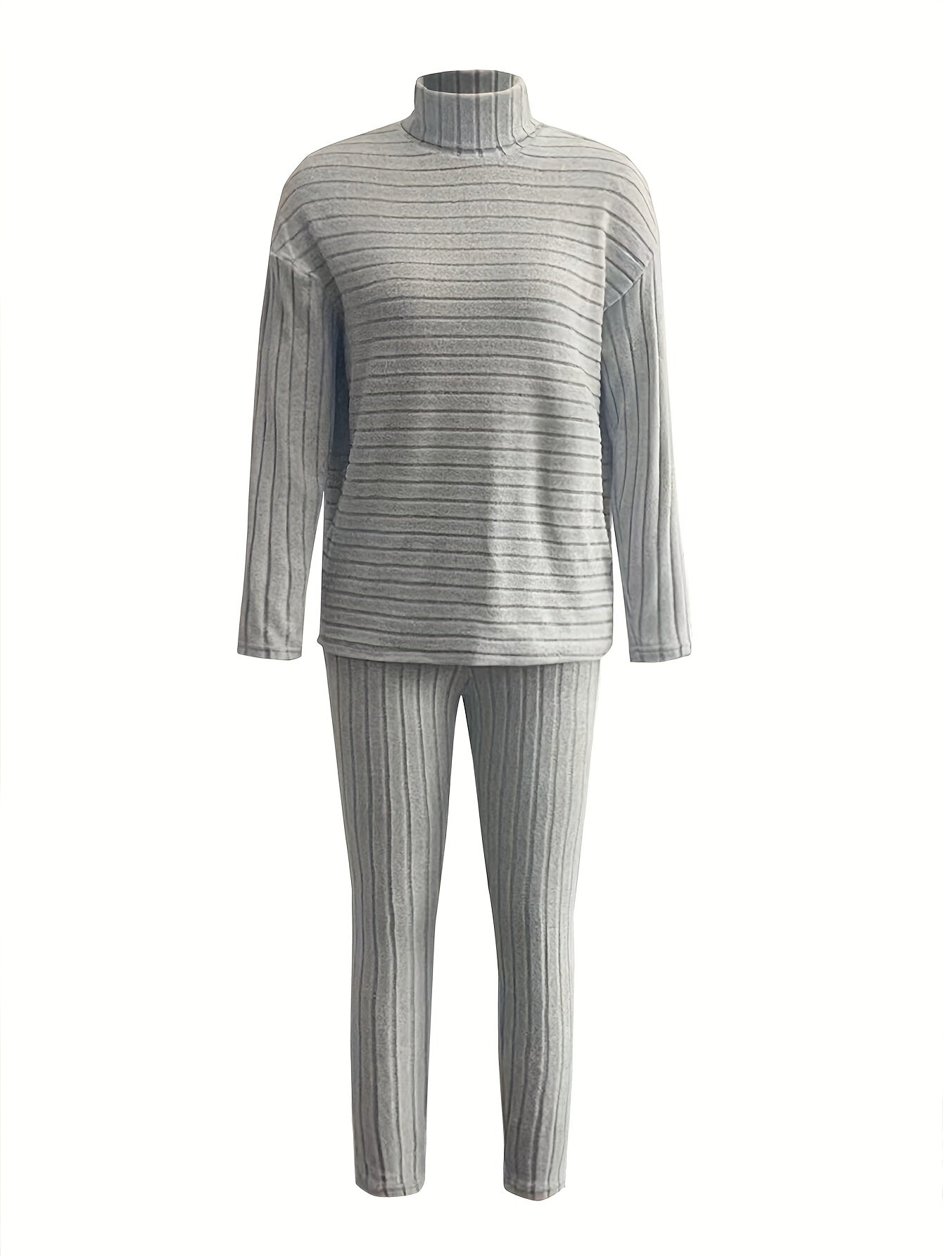 Ribbed Two Piece Set Long Sleeve Turtleneck Top & Slim Pants Outfits