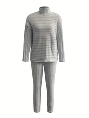 Ribbed Two Piece Set Long Sleeve Turtleneck Top & Slim Pants Outfits