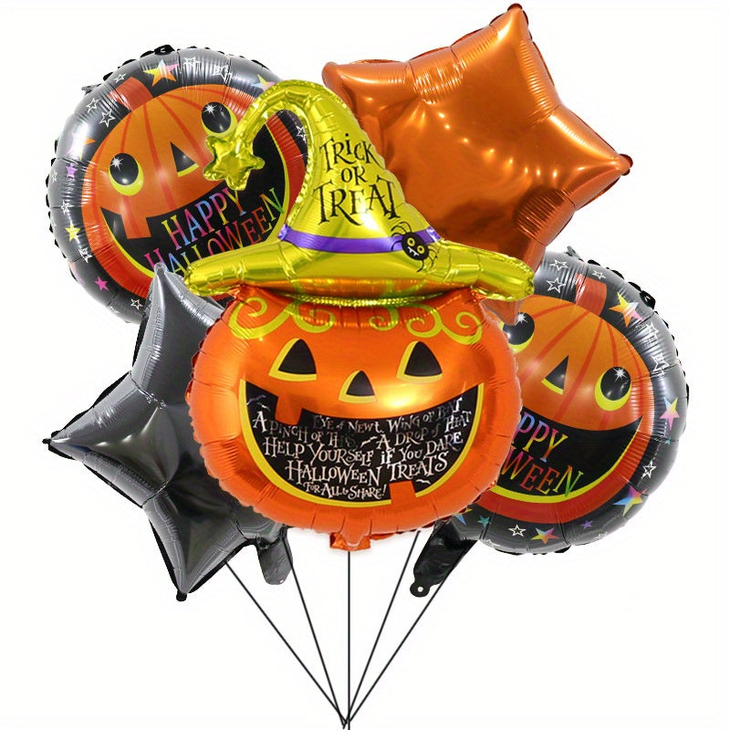 5pcs Halloween Aluminum Foil Balloons Set Bat Pumpkin Mummy Cat Suit Balloons