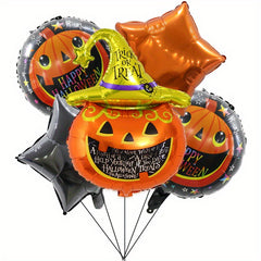 5pcs Halloween Aluminum Foil Balloons Set Bat Pumpkin Mummy Cat Suit Balloons