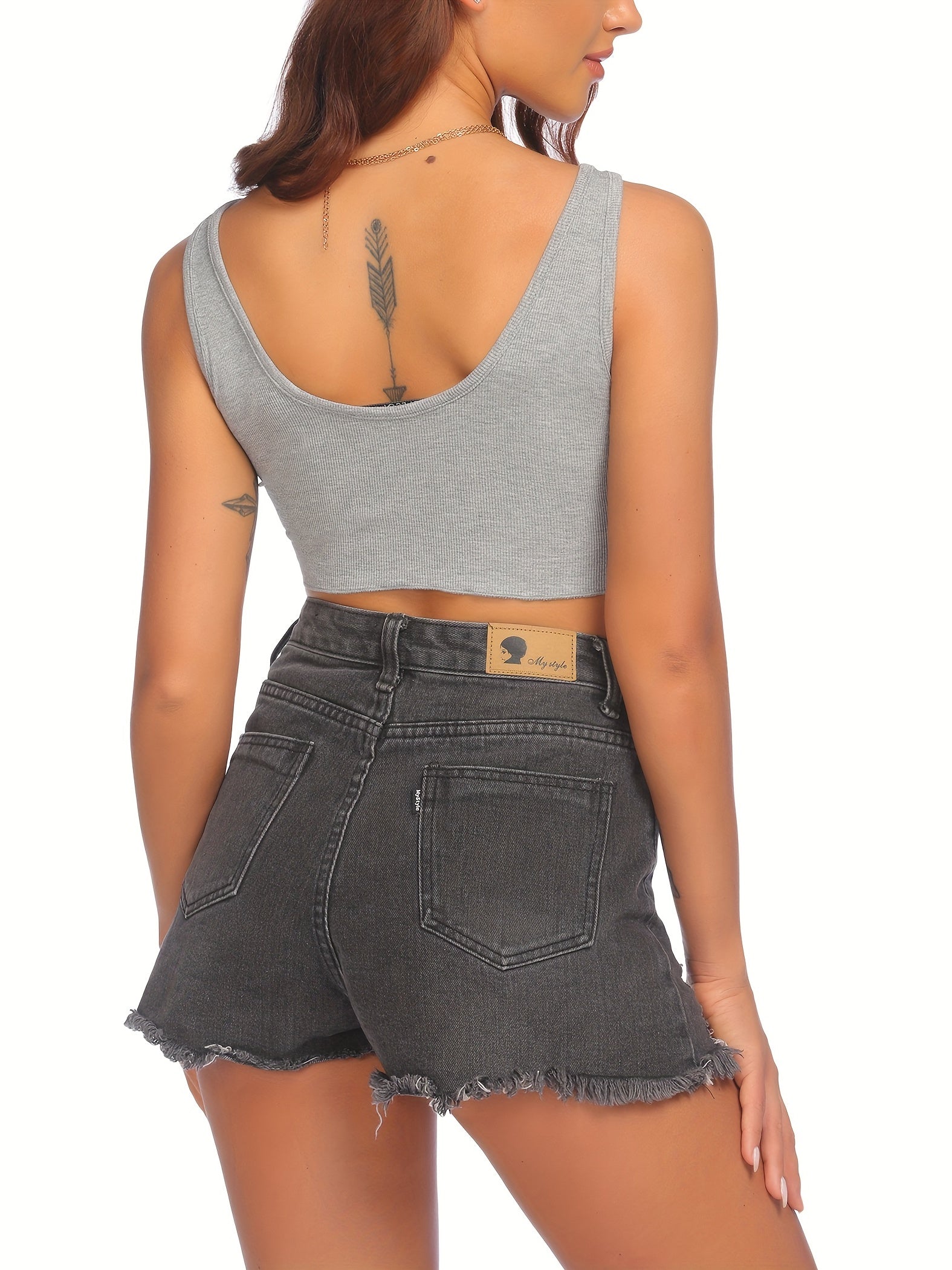 Solid Crop Tank Top V Neck Sleeveless Summer Top Women's Clothing