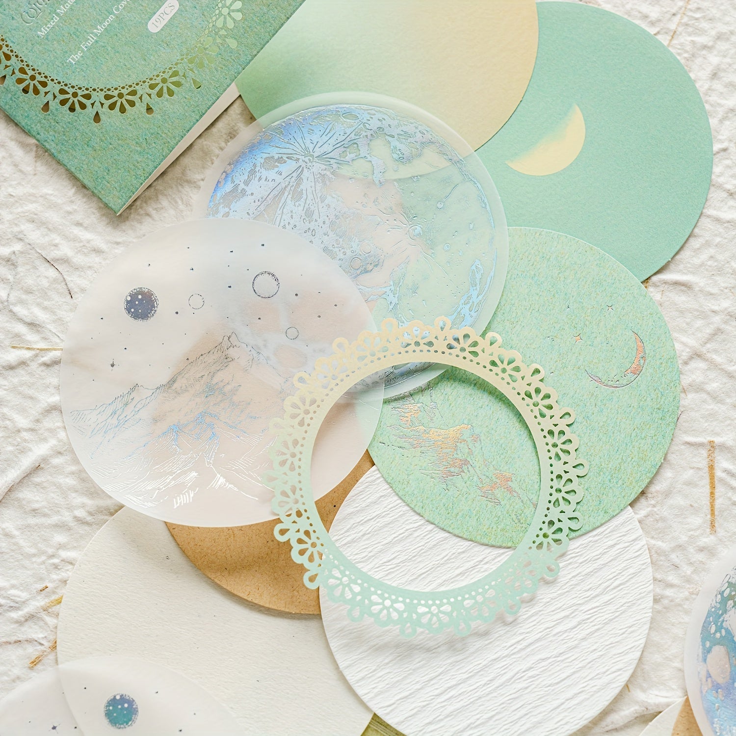 Moon Series Round Paper Light Retro Salt Tied Lace Hand Account Decorative