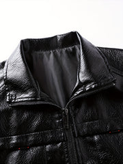 Men's PU Leather Zip Up Jacket Windproof Waterproof Top
