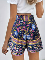 Floral Print Ruffle Trim Shorts - Boho Style for Women