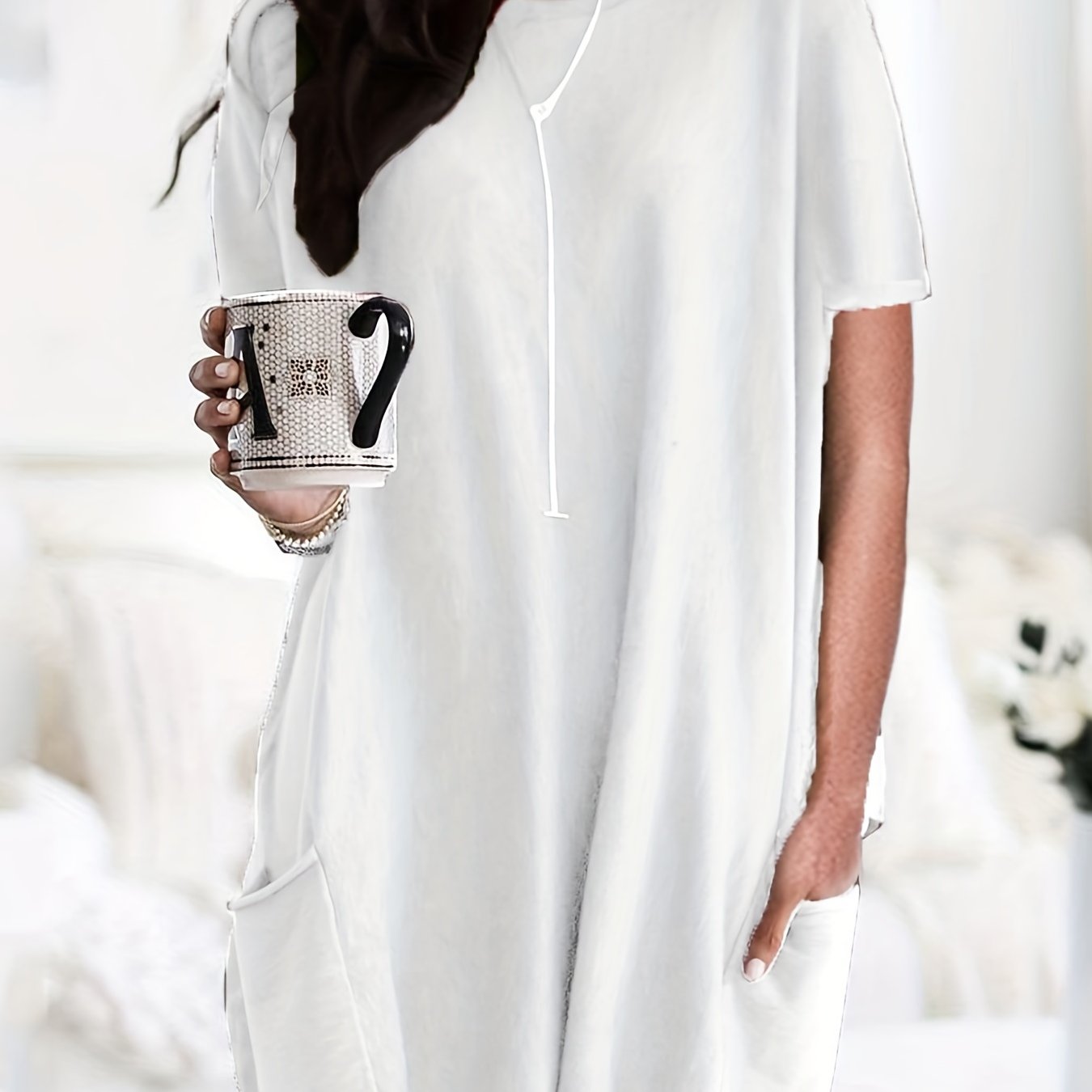 Solid Loose T shirt Dress Crew Neck Short Sleeve Mini Dress Women's Clothing