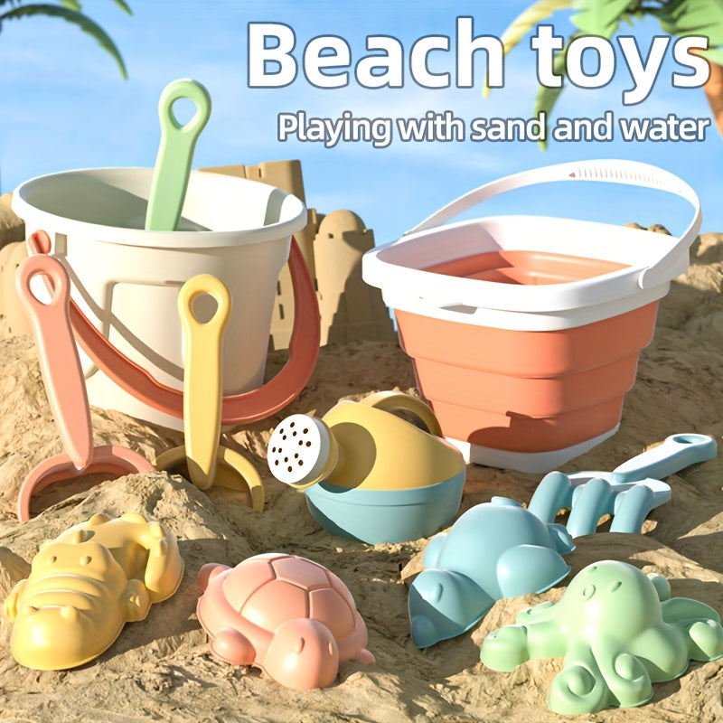 Multifunctional Straw Beach Toy Set with Folding Bucket - Play Snow, Sand, Water