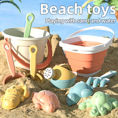 Multifunctional Straw Beach Toy Set with Folding Bucket - Play Snow, Sand, Water