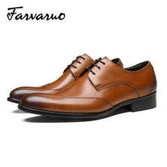 FARWARWO Wingtip Leather Oxford Shoes Pointed Toe Formal Dress Shoes Light Brown
