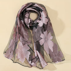 Flower Embroidery Scarf Solid Gauze Shawl Classic