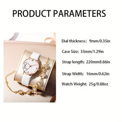 6pcs Fashionable Digital Leather Quartz Watch Set