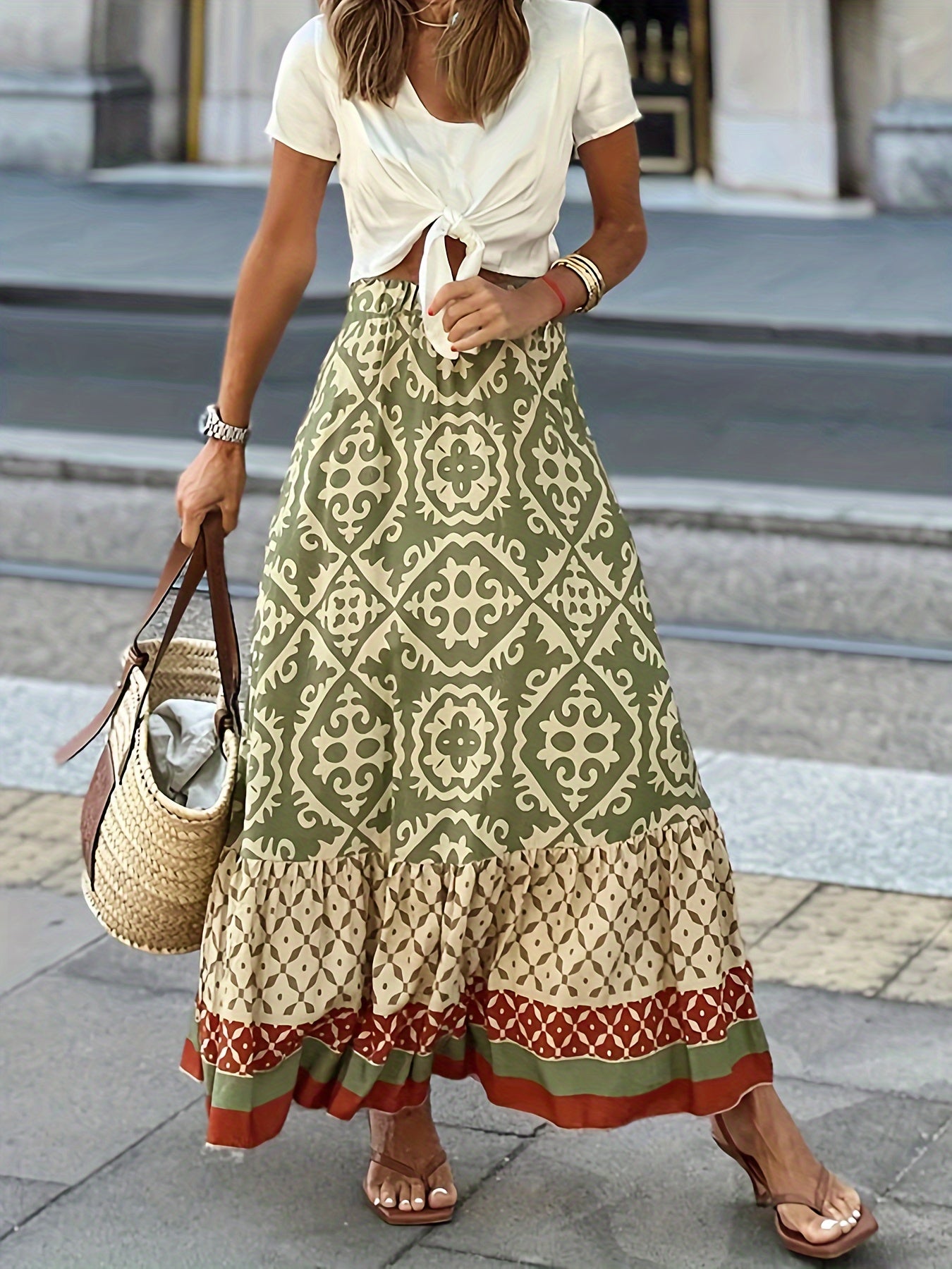Geometric Print Maxi Smock Skirt