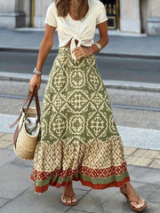 Geometric Print Maxi Smock Skirt
