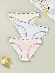 3 Pack Plus Size Casual Panties Set Women's Plus Solid Ribbed Panties