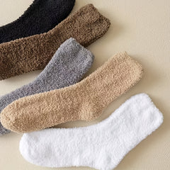 5 Pairs Men's Solid Crew Socks Breathable Plush Comfy Casual Unisex Socks