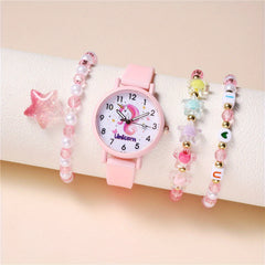 Pink Unicorn Watch And 3pcs Bracelet Set - DIY Random Design