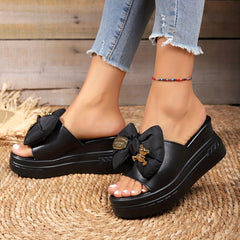 Bowknot Wedge Sandals with Bear Charms
