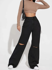 High Waist Wide Leg Straight Jeans Women's Denim Pants