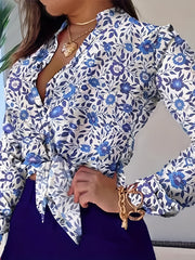 Floral Print Casual Button Front Blouse Long Sleeve