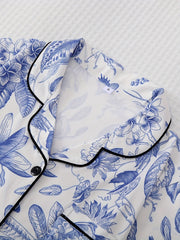 Floral Print Pajama Set Short Sleeve Top & Elastic Waistband Pants